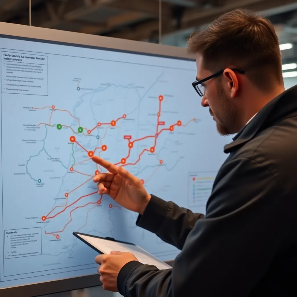 Transportplanner bekijkt complexe routekaart met knelpunten