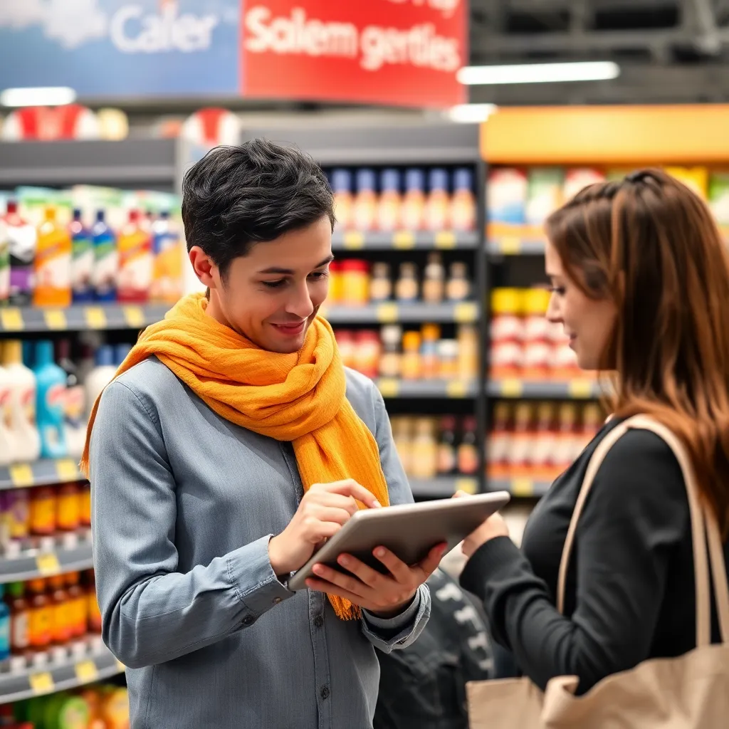 Winkelpersoneel analyseert verkoopdata op een tablet